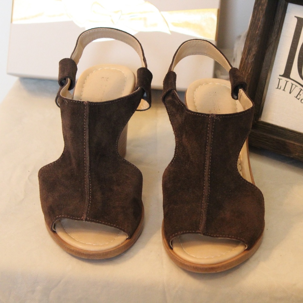 Brown Suede Wedge Heel Sandals
